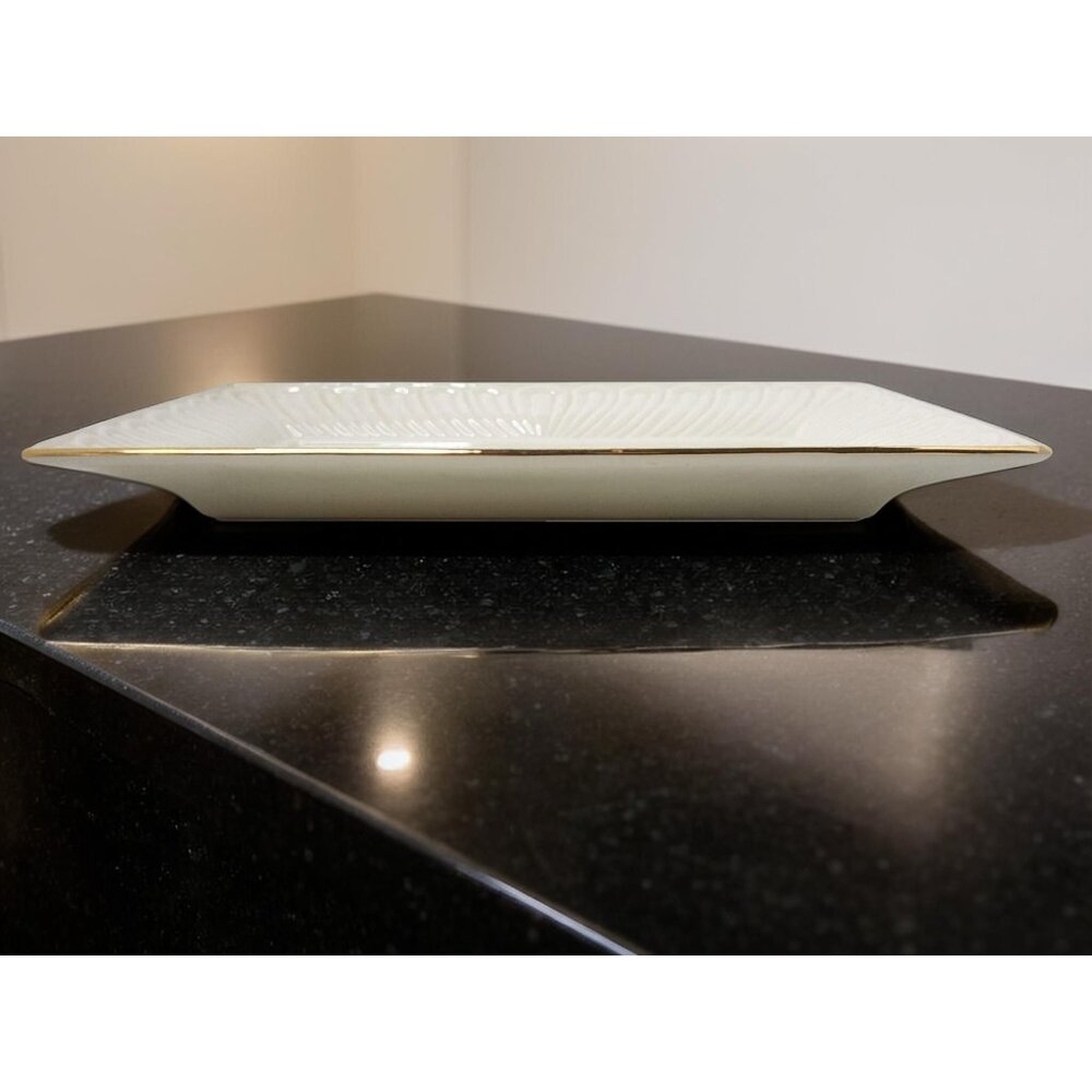 Vintage 2004 Lennox House Warming Porcelain Cream Gold Trim Serving Tray